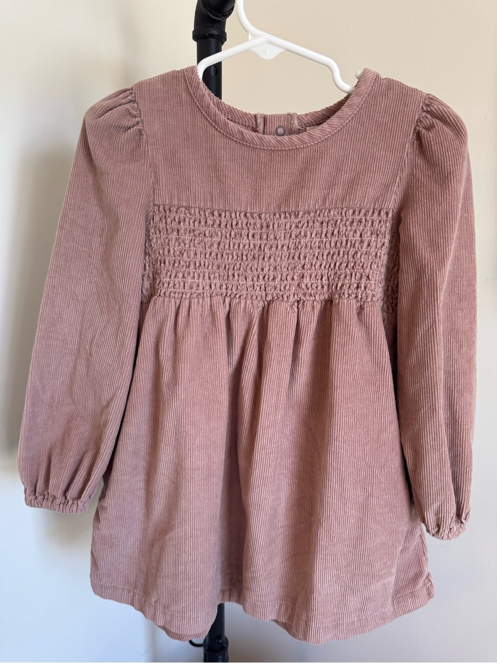 Girls' Smocked Corduroy Dress in Dusty Rose